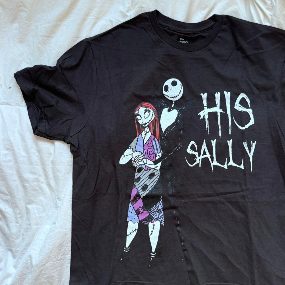 Nightmare before christmas black tee sz L his Sally emo hot topic romantic goth - Picture 4 of 6